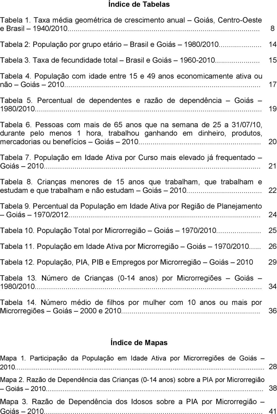 Percentual de dependentes e razão de dependência Goiás 1980/2010... 19 Tabela 6.
