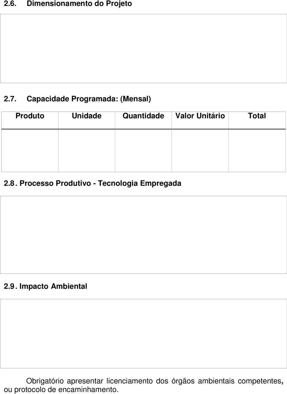Unitário Total 2.8. Processo Produtivo - Tecnologia Empregada 2.9.