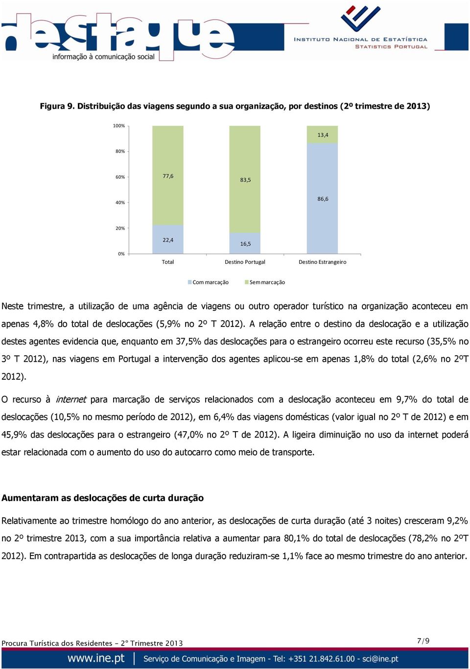 trimestre, a utilização de uma agência de viagens ou outro operador turístico na organização aconteceu em apenas 4,8% do total de deslocações (5,9% no 2º T 2012).