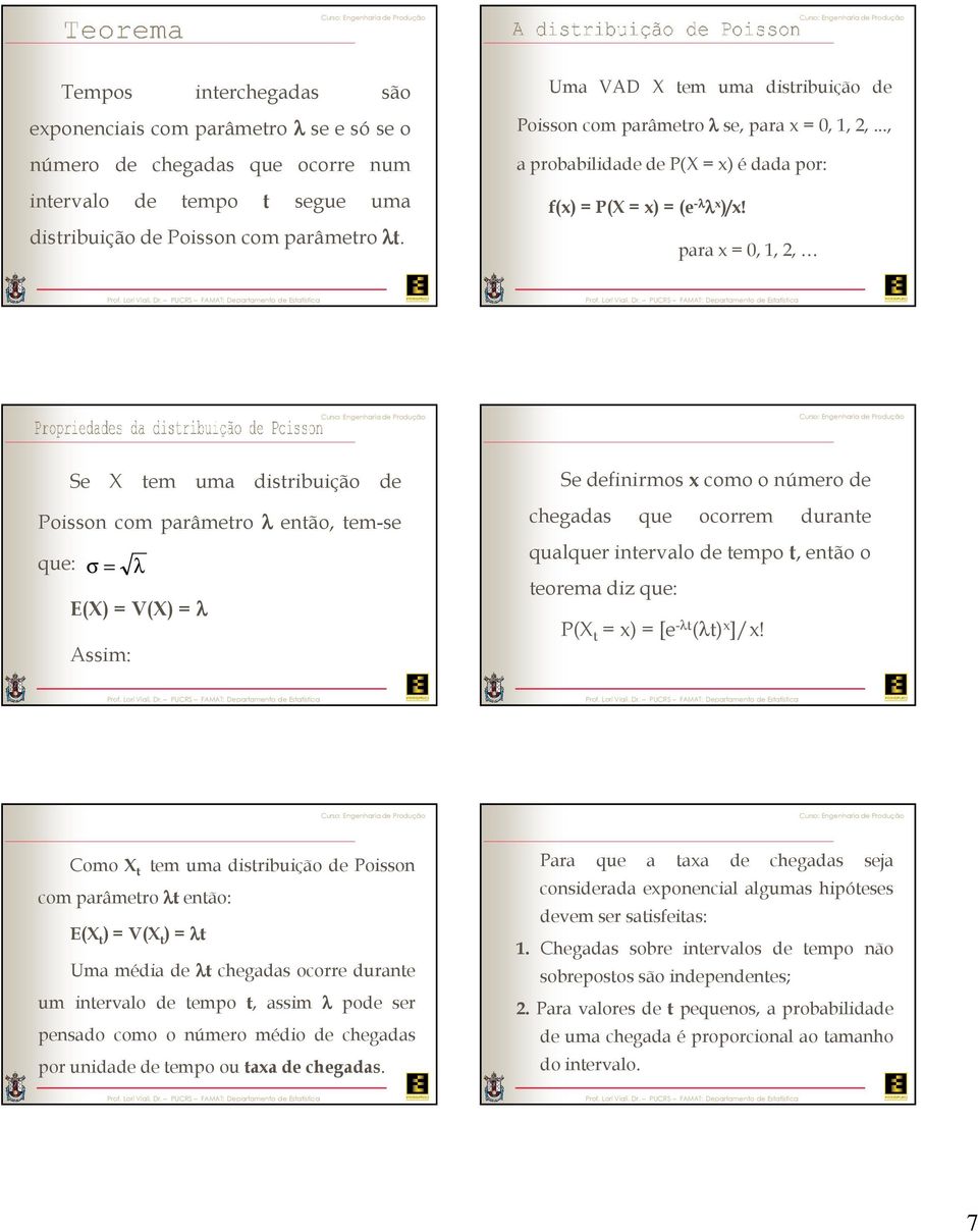 para x,,, Se X tem uma distribuição de Poisson com parâmetro então, tem-se que: σ E(X)V(X) Assim: Se definirmosxcomo o número de chegadas que ocorrem durante qualquer intervalo de tempot, então o