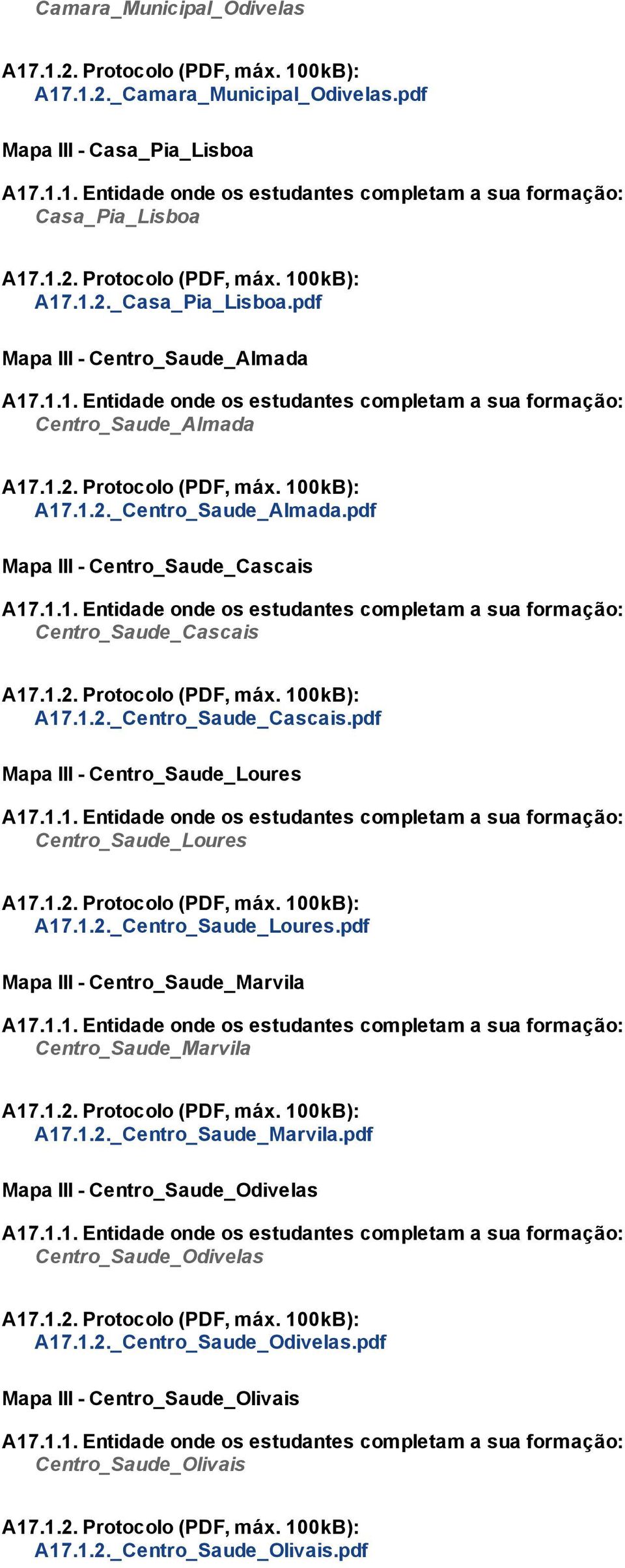 pdf Mapa III Centro_Saude_Cascais A17.1.1. Entidade onde os estudantes completam a sua formação: Centro_Saude_Cascais A17.1.2. Protocolo (PDF, máx. 100kB): A17.1.2._Centro_Saude_Cascais.