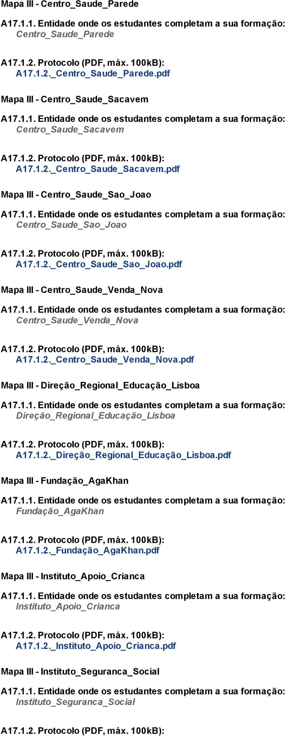 pdf Mapa III Centro_Saude_Sao_Joao A17.1.1. Entidade onde os estudantes completam a sua formação: Centro_Saude_Sao_Joao A17.1.2. Protocolo (PDF, máx. 100kB): A17.1.2._Centro_Saude_Sao_Joao.