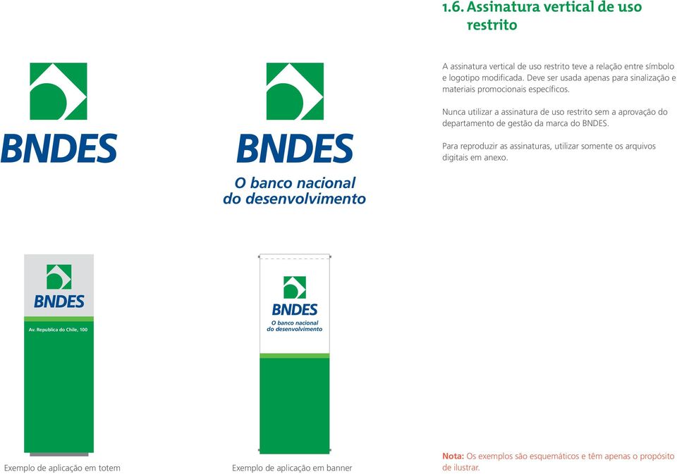 Nunca utilizar a assinatura de uso restrito sem a aprovação do departamento de gestão da marca do BNDES.