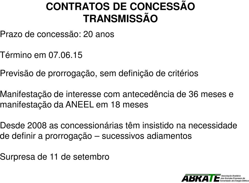 antecedência de 36 meses e manifestação da ANEEL em 18 meses Desde 2008 as