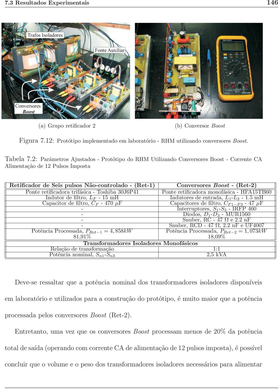 2: Parâmetros Ajustados - Protótipo do RHM Utilizando Conversores Boost - Corrente CA Alimentação de 12 Pulsos Imposta Retificador de Seis pulsos Não-controlado - (Ret-1) Conversores Boost - (Ret-2)
