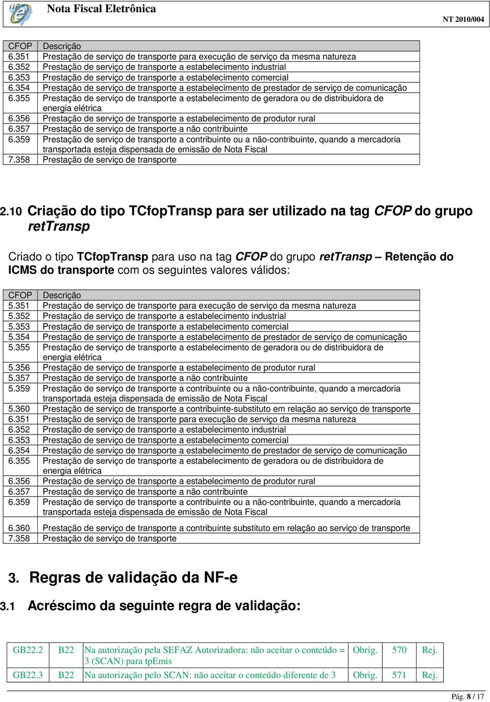 355 Prestação de serviço de transporte a estabelecimento de geradora ou de distribuidora de energia elétrica 6.356 Prestação de serviço de transporte a estabelecimento de produtor rural 6.