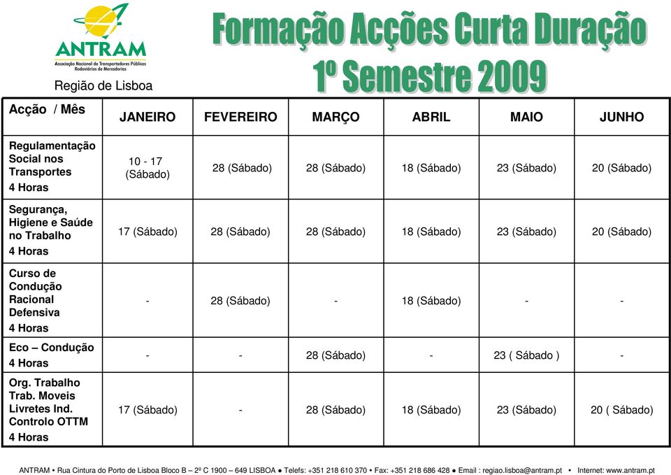 (Sábado) 20 (Sábado) Curso de Condução Racional Defensiva Eco Condução 23 (