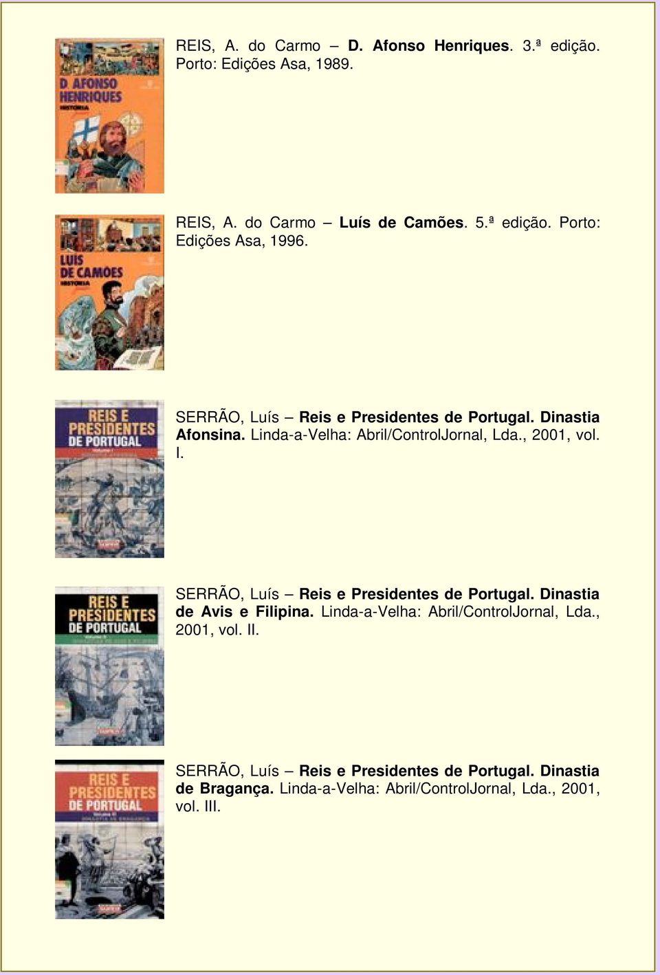 SERRÃO, Luís Reis e Presidentes de Portugal. Dinastia de Avis e Filipina. Linda-a-Velha: Abril/ControlJornal, Lda., 2001, vol. II.