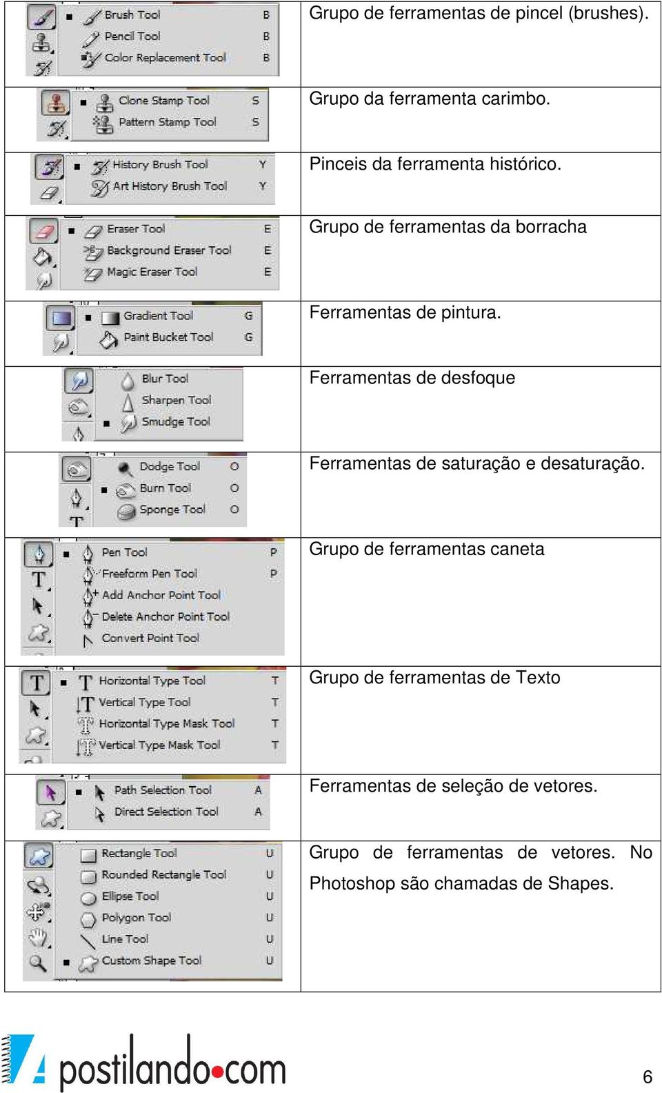 Ferramentas de desfoque Ferramentas de saturação e desaturação.