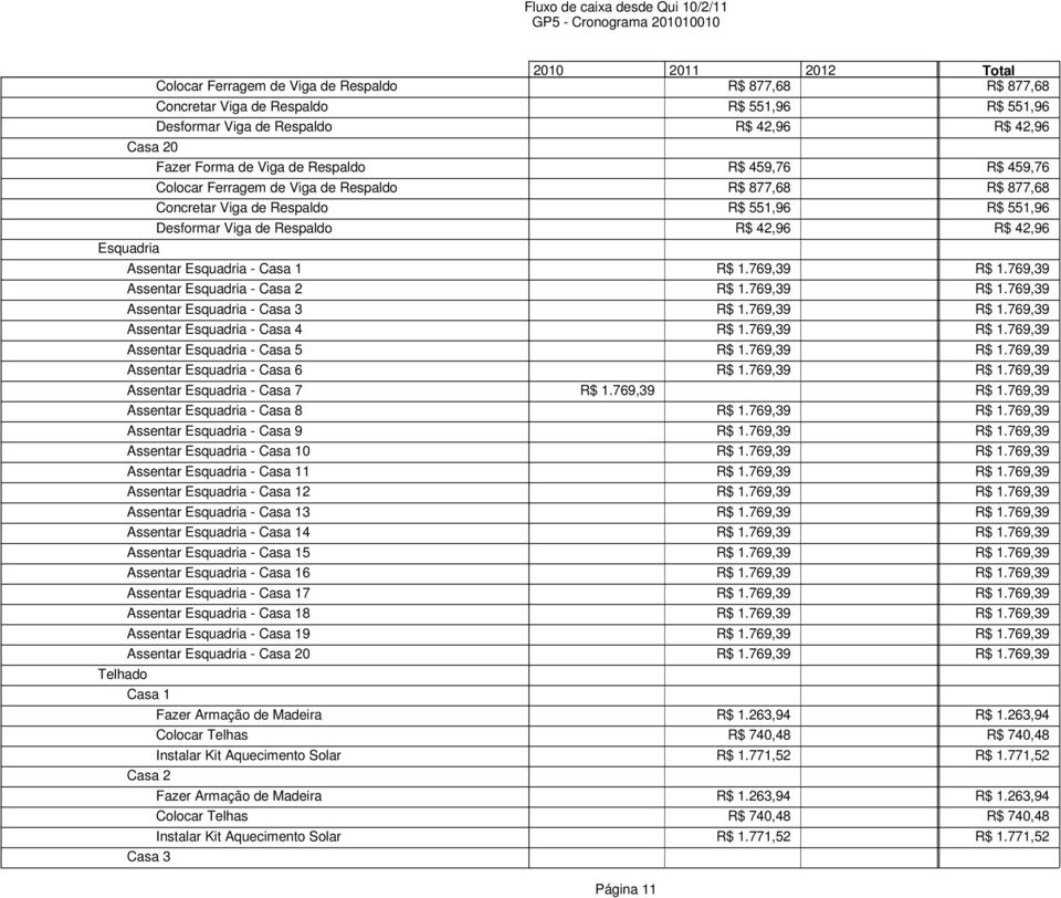 769,39 R$ 1.769,39 Assentar Esquadria - Casa 9 R$ 1.769,39 R$ 1.769,39 Assentar Esquadria - Casa 10 R$ 1.769,39 R$ 1.769,39 Assentar Esquadria - Casa 11 R$ 1.769,39 R$ 1.769,39 Assentar Esquadria - Casa 12 R$ 1.