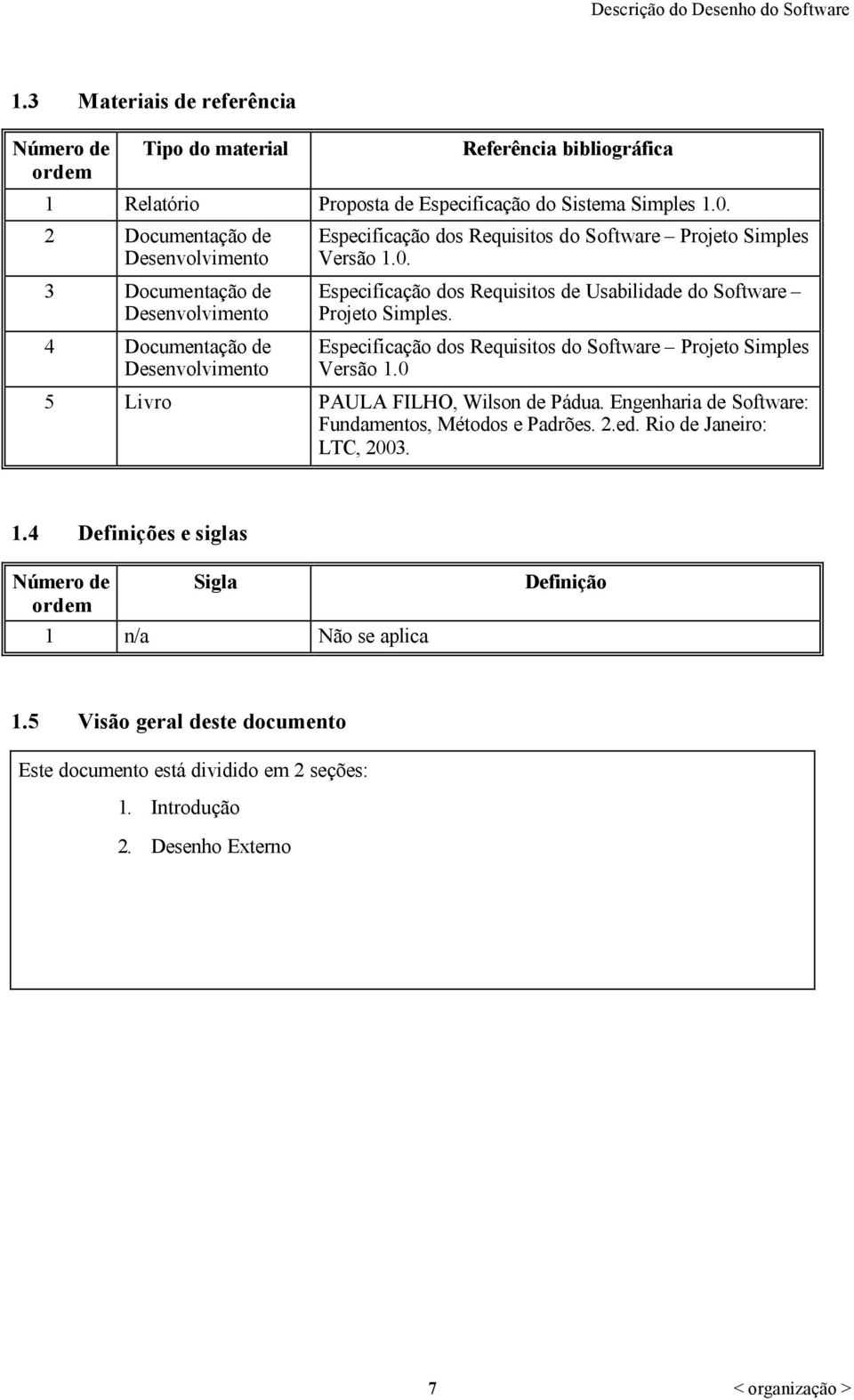 Especificação d Requisit de Usabilidade do Software Projeto Simples. Especificação d Requisit do Software Projeto Simples Versão 1.0 5 Livro PAULA FILHO, Wilson de Pádua.