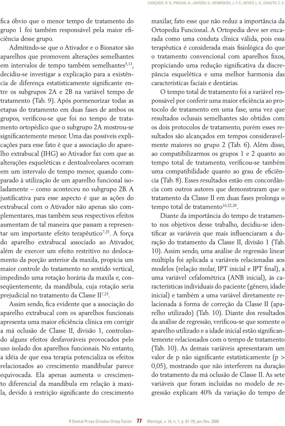 diferença estatisticamente significante entre os subgrupos 2A e 2B na variável tempo de tratamento (Tab. 9).