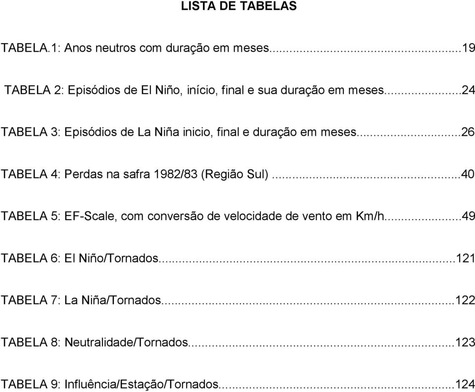 ..24 TABELA 3: Episódios de La Niña inicio, final e duração em meses...26 TABELA 4: Perdas na safra 1982/83 (Região Sul).