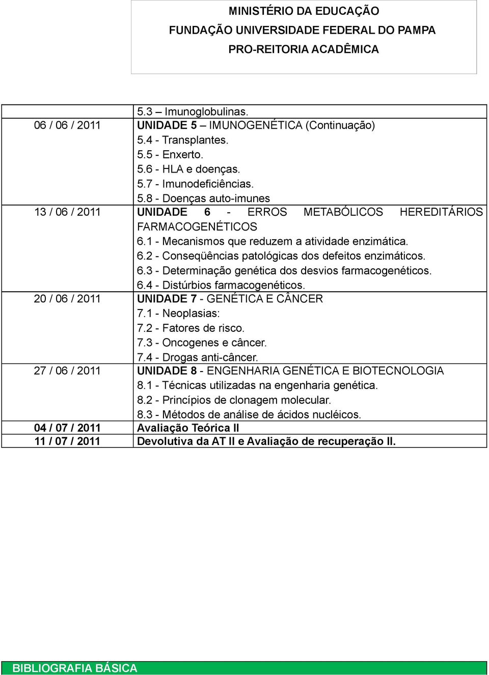 20 / 06 / 2011 UNIDADE 7 - GENÉTICA E CÂNCER 7.1 - Neoplasias: 7.2 - Fatores de risco. 7.3 - Oncogenes e câncer. 7.4 - Drogas anti-câncer.