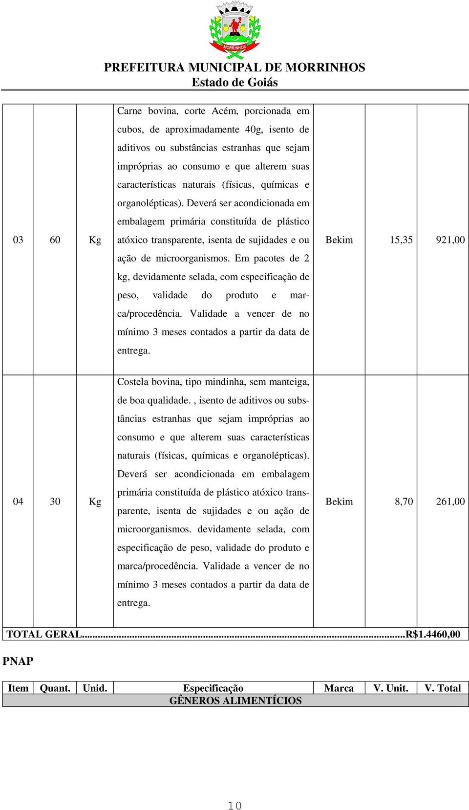 Em pacotes de 2 kg, devidamente selada, com especificação de peso, validade do produto e marca/procedência. Validade a vencer de no mínimo 3 meses contados a partir da data de entrega.