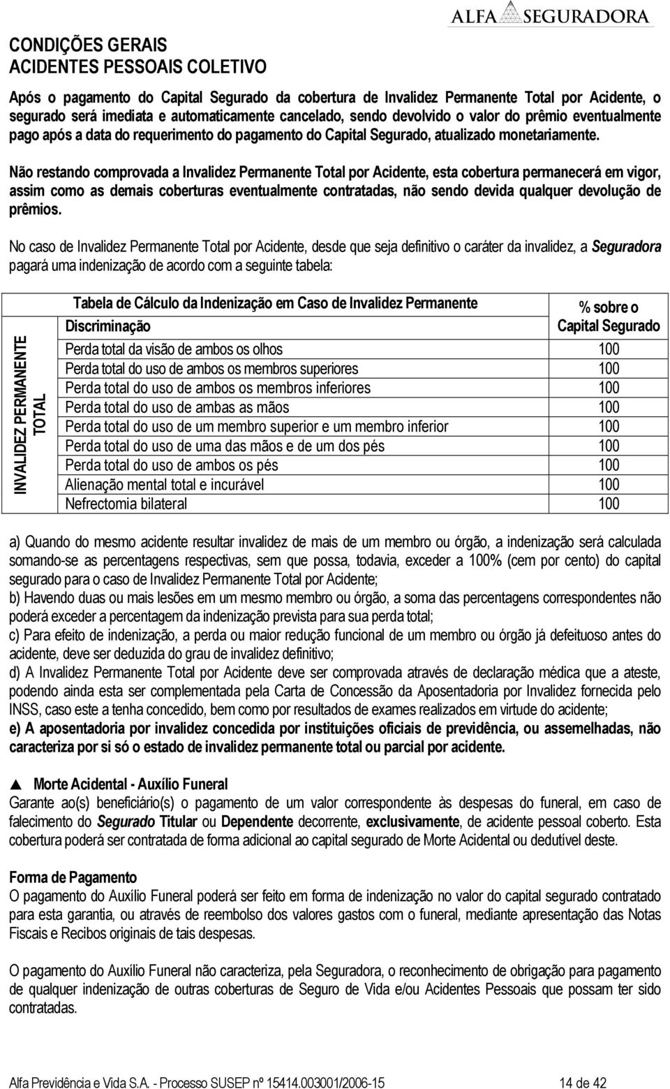 Não restando comprovada a Invalidez Permanente Total por Acidente, esta cobertura permanecerá em vigor, assim como as demais coberturas eventualmente contratadas, não sendo devida qualquer devolução