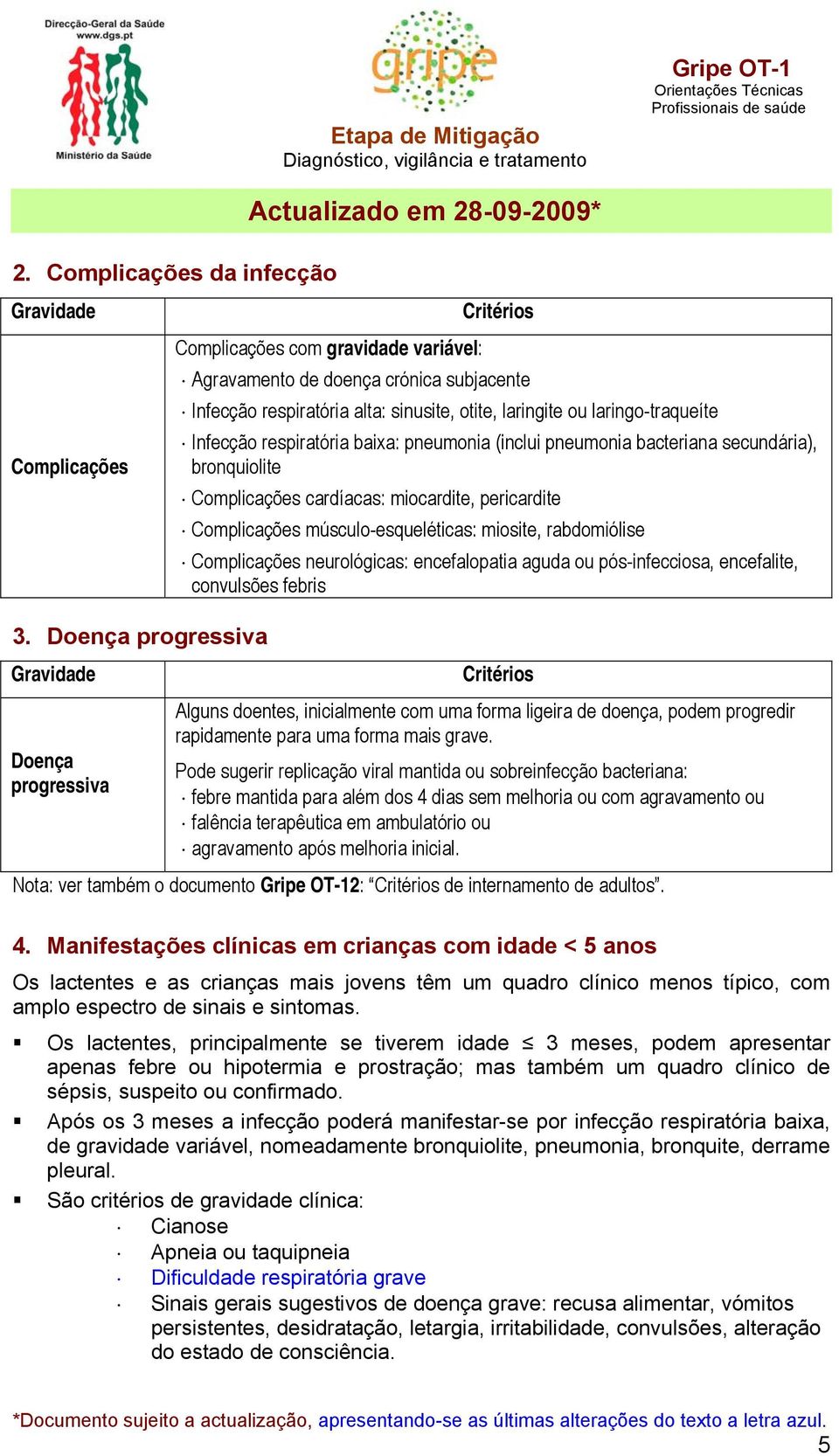 Infecção respiratória baixa: pneumonia (inclui pneumonia bacteriana secundária), bronquiolite Complicações cardíacas: miocardite, pericardite Complicações músculo-esqueléticas: miosite, rabdomiólise