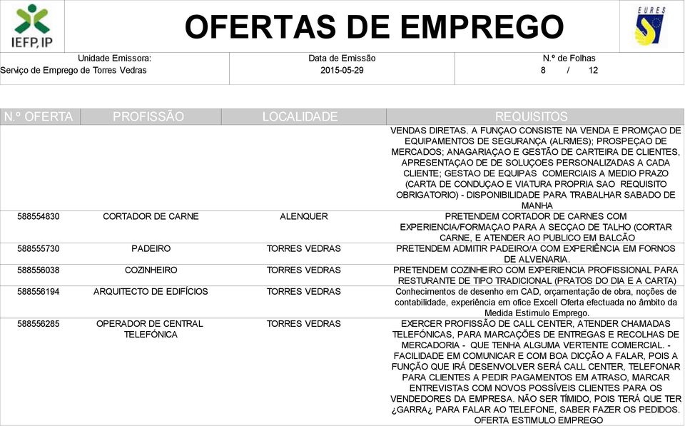 CLIENTE; GESTAO DE EQUIPAS COMERCIAIS A MEDIO PRAZO (CARTA DE CONDUÇAO E VIATURA PROPRIA SAO REQUISITO OBRIGATORIO) - DISPONIBILIDADE PARA TRABALHAR SABADO DE MANHA PRETENDEM CORTADOR DE CARNES COM