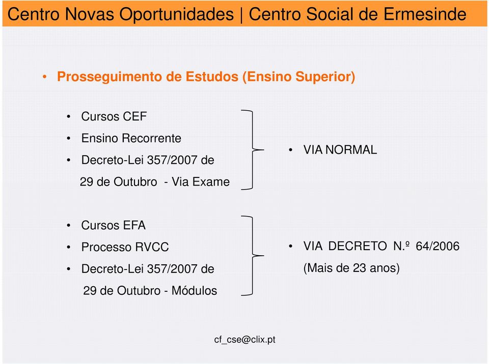 VIA NORMAL Cursos EFA Processo RVCC Decreto-Lei 357/2007 de