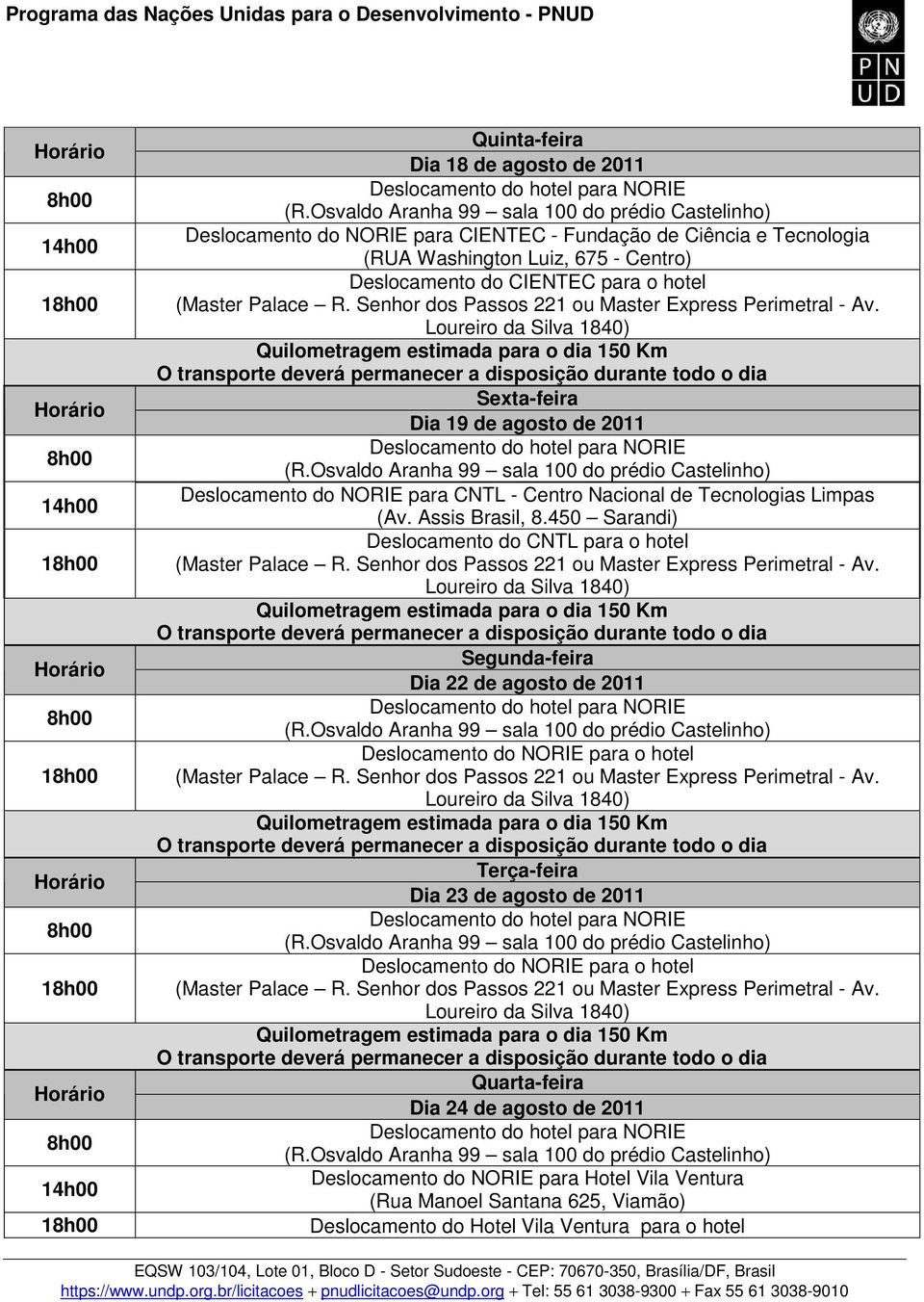 Sexta-feira Dia 19 de agosto de 2011 Deslocamento do NORIE para CNTL - Centro Nacional de Tecnologias Limpas (Av. Assis Brasil, 8.