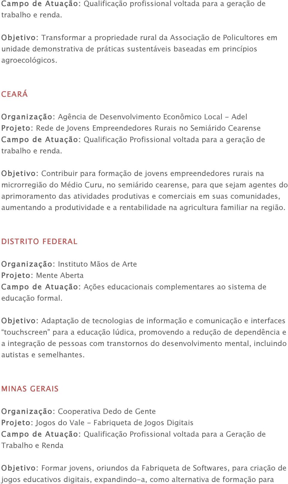 CEARÁ Organização: Agência de Desenvolvimento Econômico Local - Adel Projeto: Rede de Jovens Empreendedores Rurais no Semiárido Cearense Campo de Atuação: Qualificação Profissional voltada para a