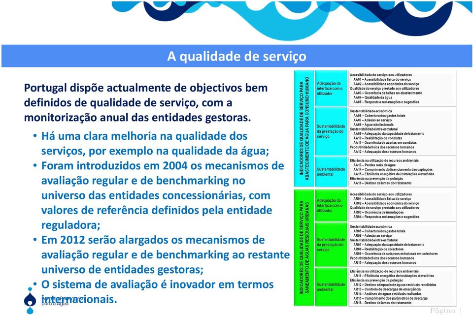Há uma clara melhoria na qualidade dos serviços, por exemplo na qualidade da água; Foram introduzidos em 2004 os mecanismos de avaliação regular e de