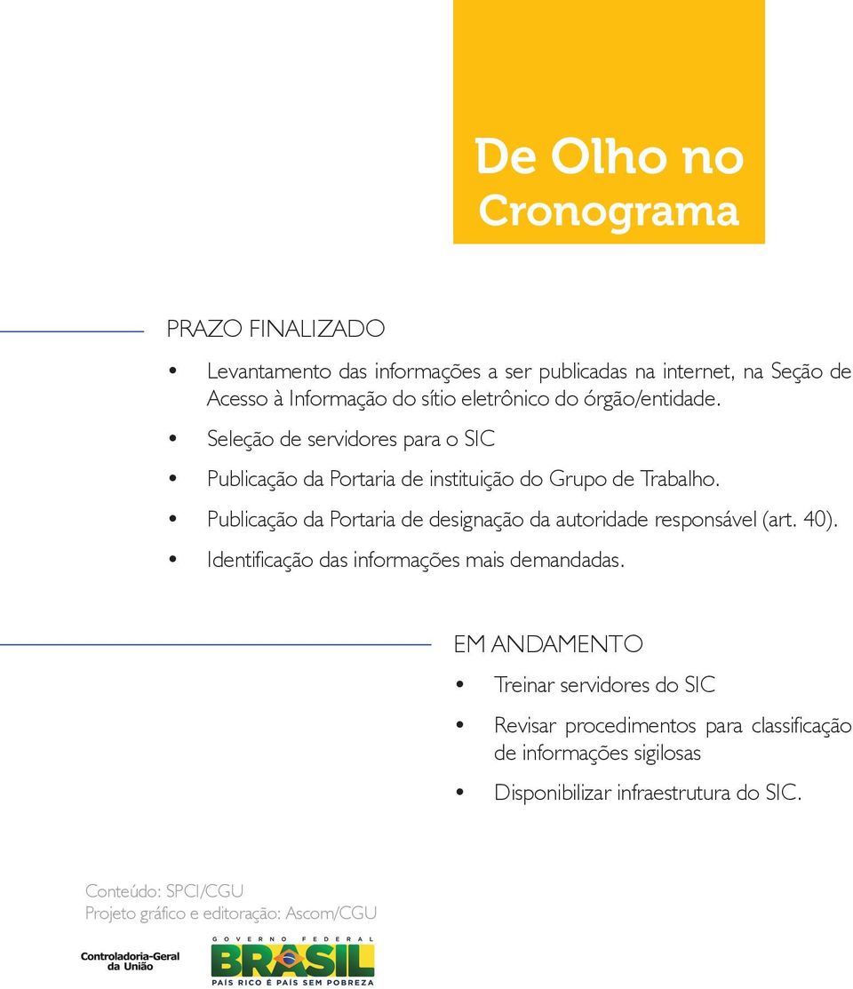 Publicação da Portaria de designação da autoridade responsável (art. 40). Identificação das informações mais demandadas.