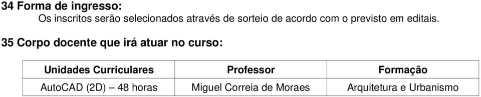 35 Corpo docente que irá atuar no curso: Unidades Curriculares