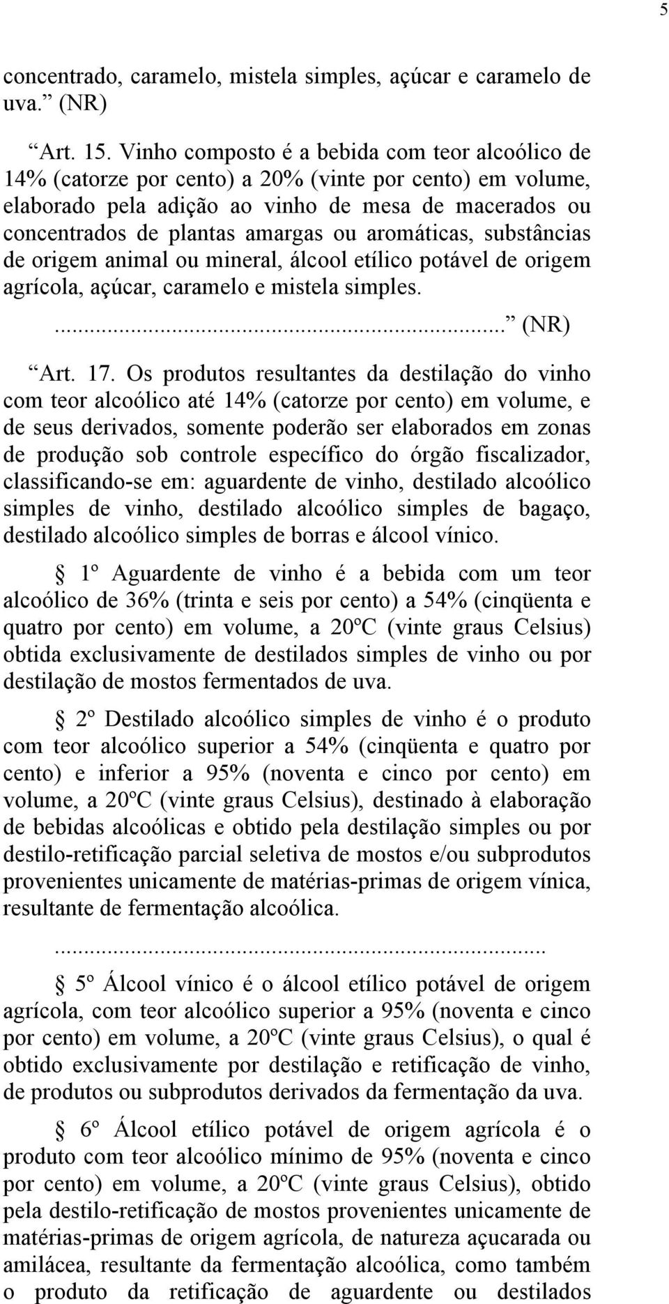 aromáticas, substâncias de origem animal ou mineral, álcool etílico potável de origem agrícola, açúcar, caramelo e mistela simples.... (NR) Art. 17.