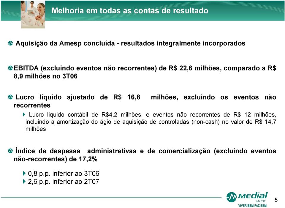 de R$4,2 milhões, e eventos não recorrentes de R$ 12 milhões, incluindo a amortização do ágio de aquisição de controladas (non-cash) no valor de R$ 14,7