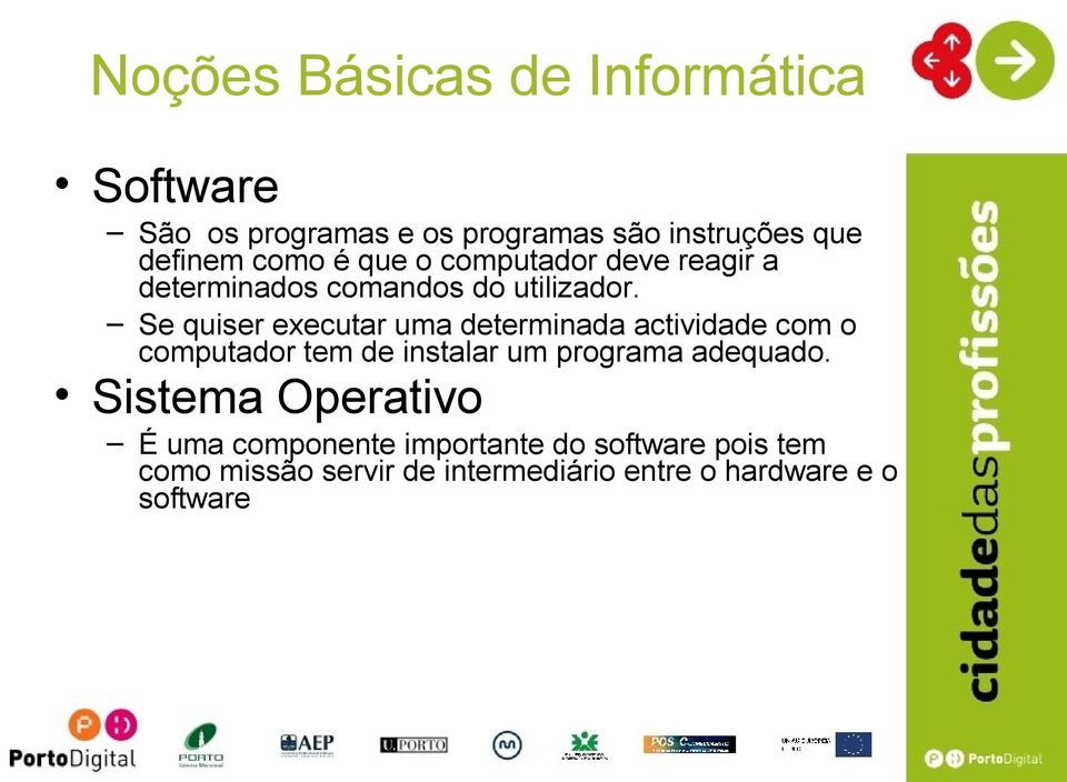 Se quiser executar uma determinada actividade com o computador tem de instalar um programa adequado.