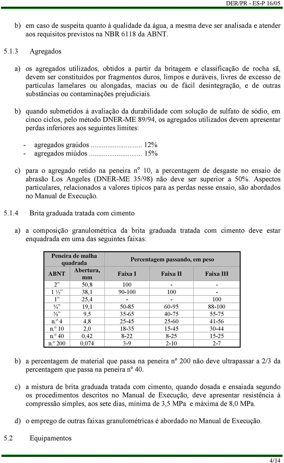 3 Agregados a) os agregados utilizados, obtidos a partir da britagem e classificação de rocha sã, devem ser constituídos por fragmentos duros, limpos e duráveis, livres de excesso de partículas