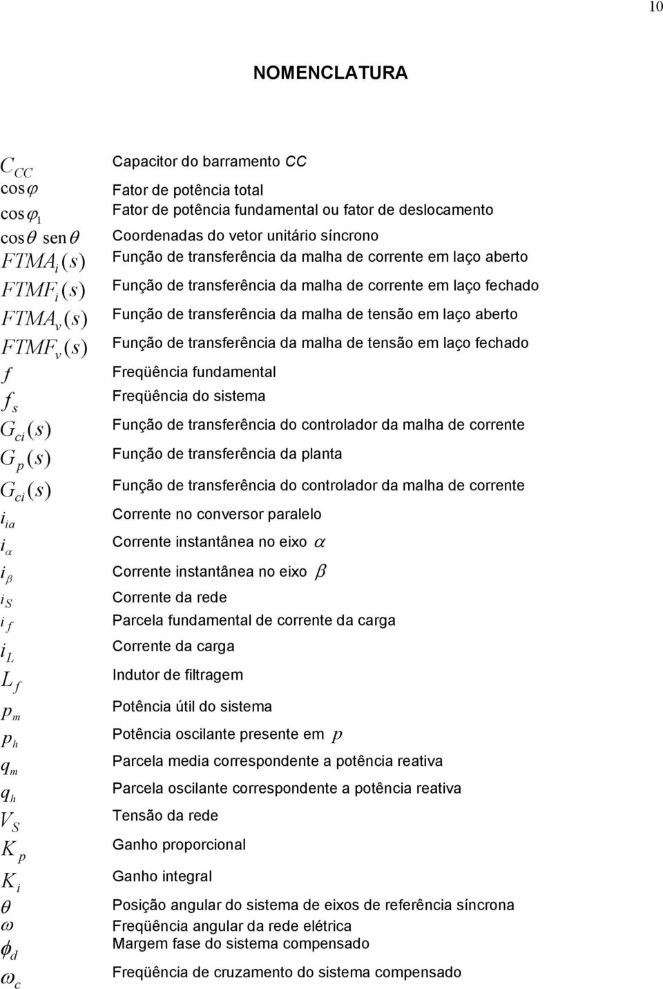 transfrência da malha d tnsão m laço fchado f Frqüência fundamntal Frqüência do sistma f s G ci (s) Função d transfrência do controlador da malha d corrnt G p (s) Função d transfrência da planta G ci