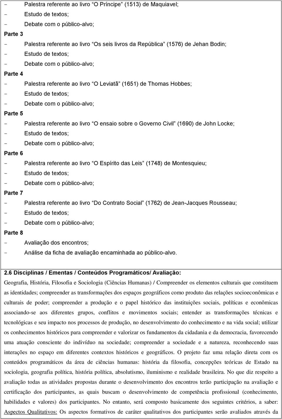 Palestra referente ao livro Do Contrato Social (1762) de Jean-Jacques Rousseau; Parte 8 Avaliação dos encontros; Análise da ficha de avaliação encaminhada ao público-alvo. 2.