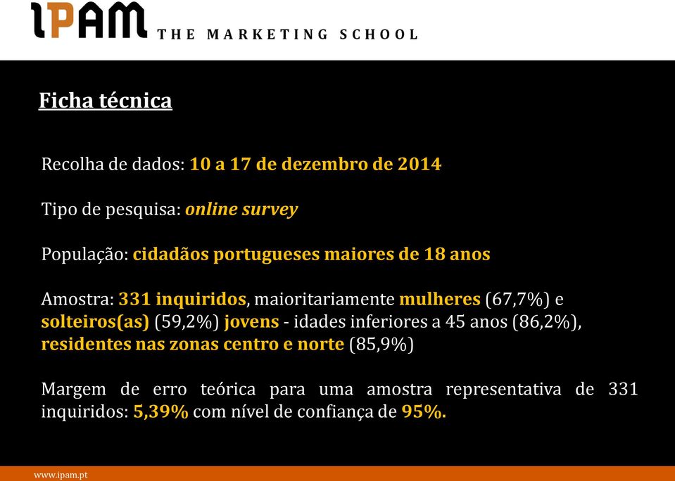 solteiros(as) (59,2%) jovens - idades inferiores a 45 anos (86,2%), residentes nas zonas centro e norte