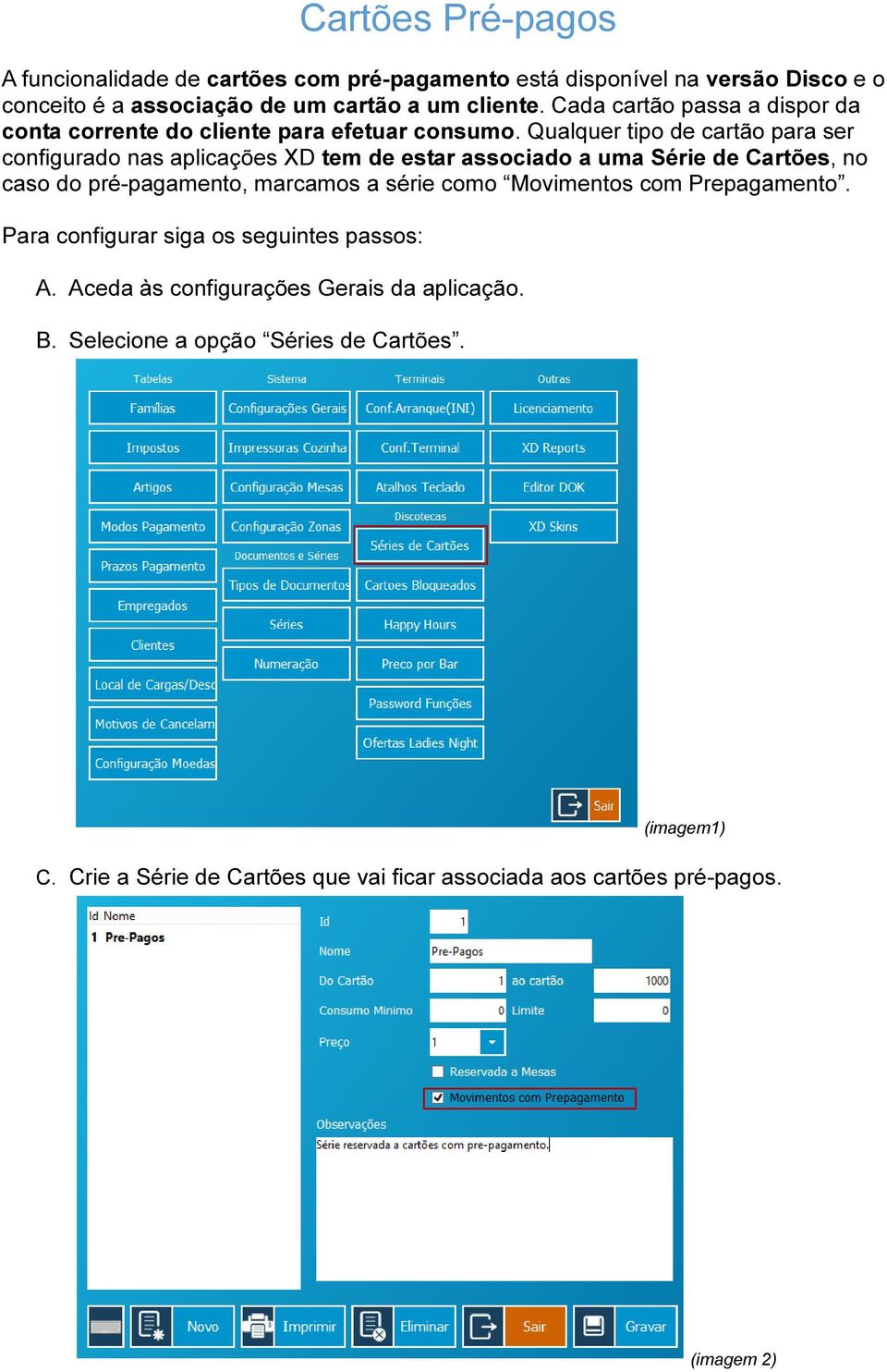 Qualquer tipo de cartão para ser configurado nas aplicações XD tem de estar associado a uma Série de Cartões, no caso do pré-pagamento, marcamos a série