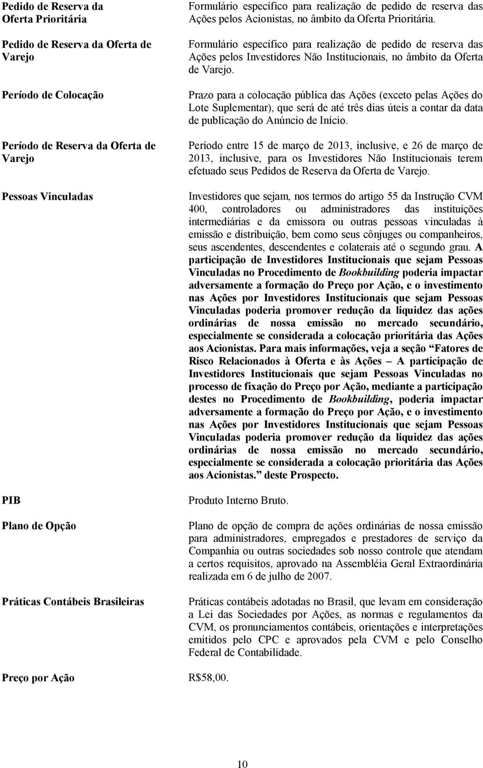 Formulário específico para realização de pedido de reserva das Ações pelos Investidores Não Institucionais, no âmbito da Oferta de Varejo.