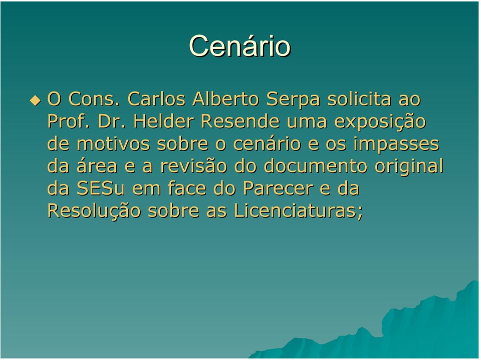 os impasses da área e a revisão do documento original da