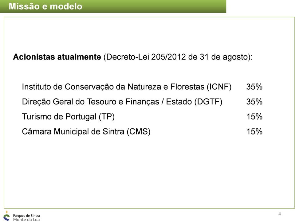 (ICNF) 35% Direção Geral do Tesouro e Finanças / Estado (DGTF)