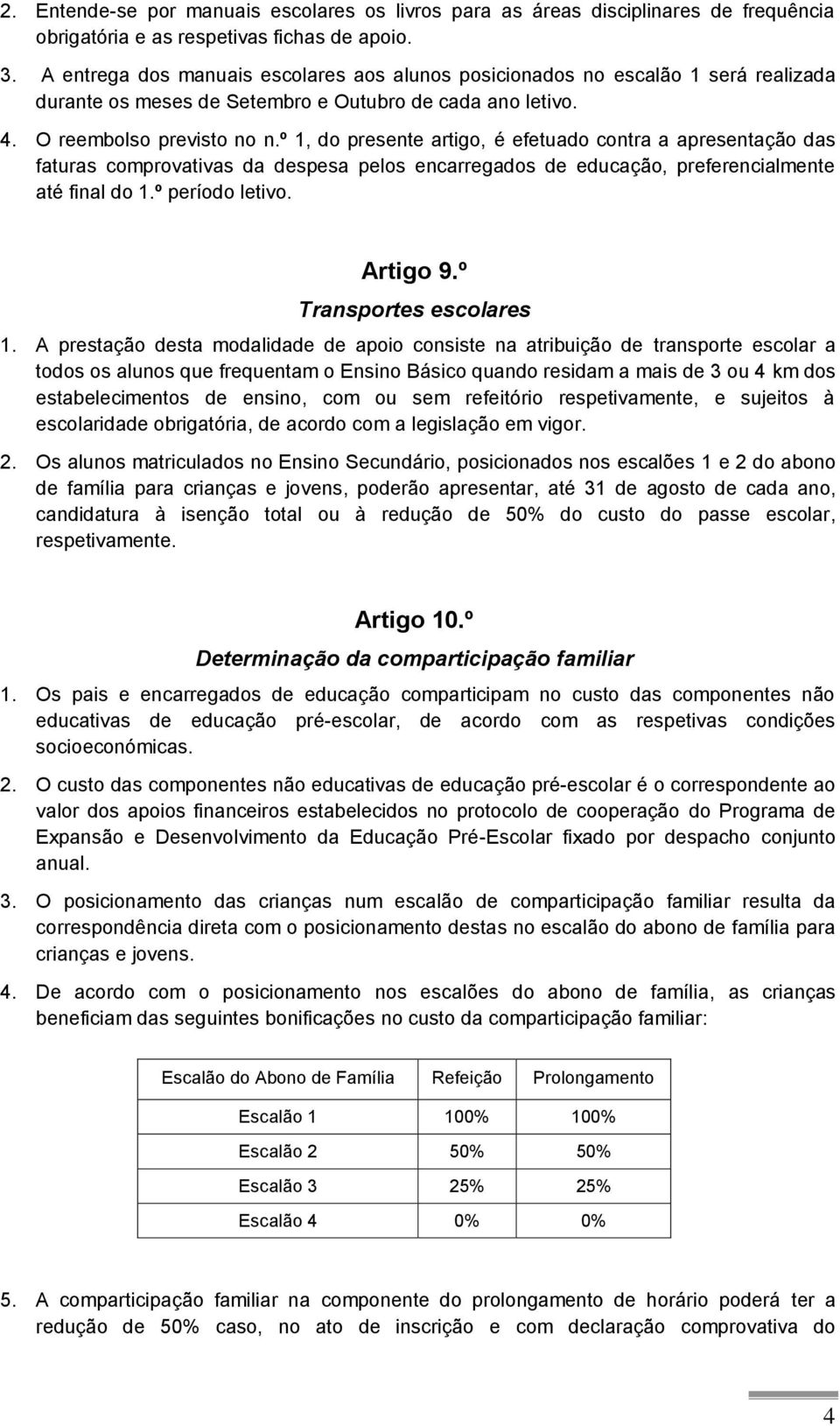 º 1, do presente artigo, é efetuado contra a apresentação das faturas comprovativas da despesa pelos encarregados de educação, preferencialmente até final do 1.º período letivo. Artigo 9.