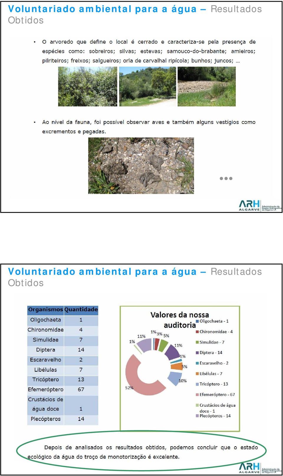 ..  a água Resultados Obtidos