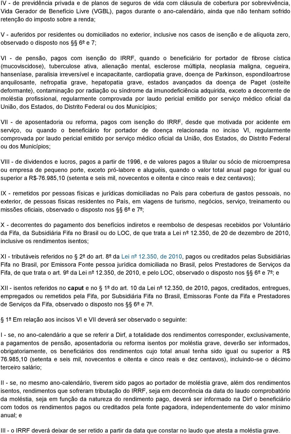 pensão, pagos com isenção do IRRF, quando o beneficiário for portador de fibrose cística (mucoviscidose), tuberculose ativa, alienação mental, esclerose múltipla, neoplasia maligna, cegueira,