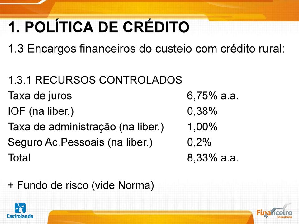 a. IOF (na liber.) 0,38% Taxa de administração (na liber.