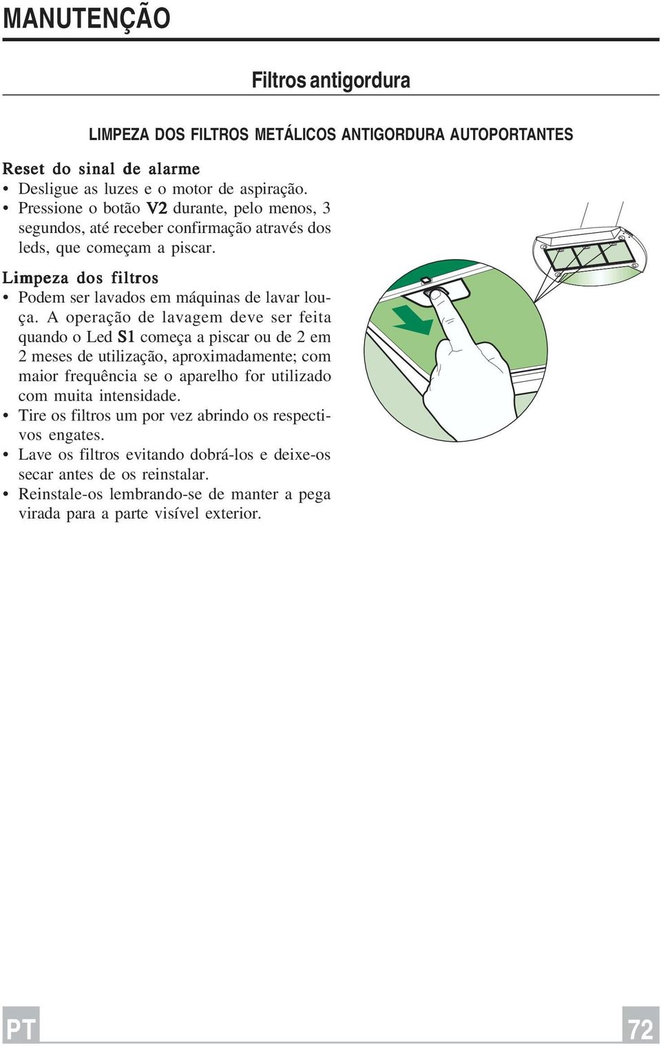 A operação de lavagem deve ser feita quando o Led S1 começa a piscar ou de 2 em 2 meses de utilização, aproximadamente; com maior frequência se o aparelho for utilizado com muita