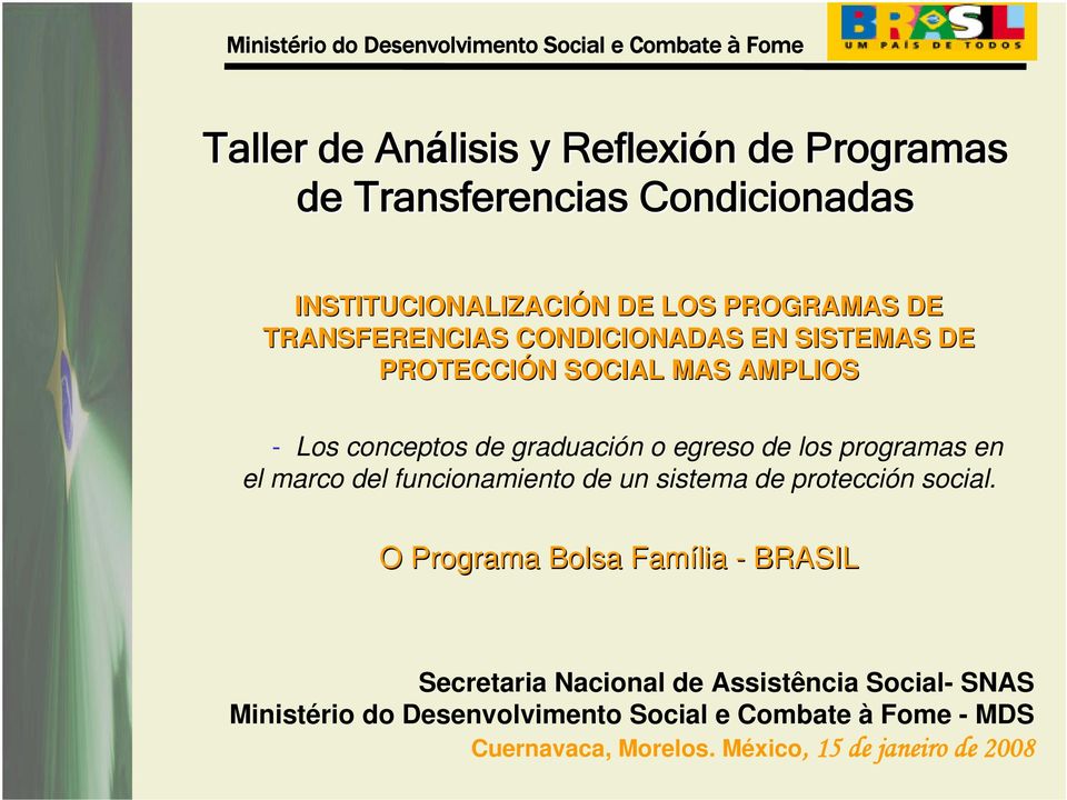 programas en el marco del funcionamiento de un sistema de protección social.