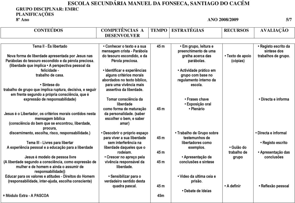 Síntese do trabalho de grupo que implica ruptura, decisiva, e seguir em frente segundo a própria consciência, que é expressão de responsabilidade) Jesus é o Libertador, os critérios morais contidos