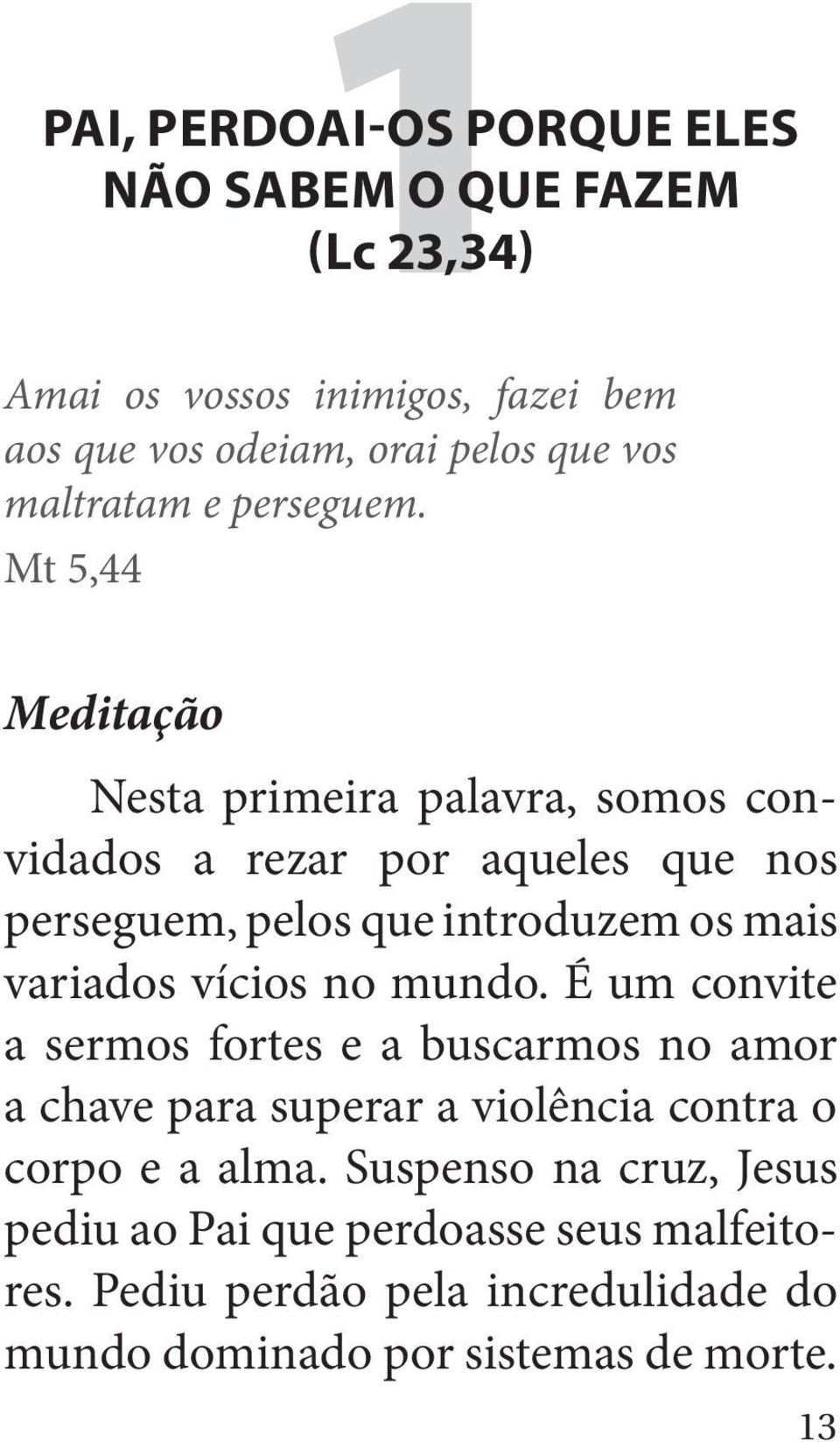 Mt 5,44 Meditação Nesta primeira palavra, somos convidados a rezar por aqueles que nos perseguem, pelos que introduzem os mais variados