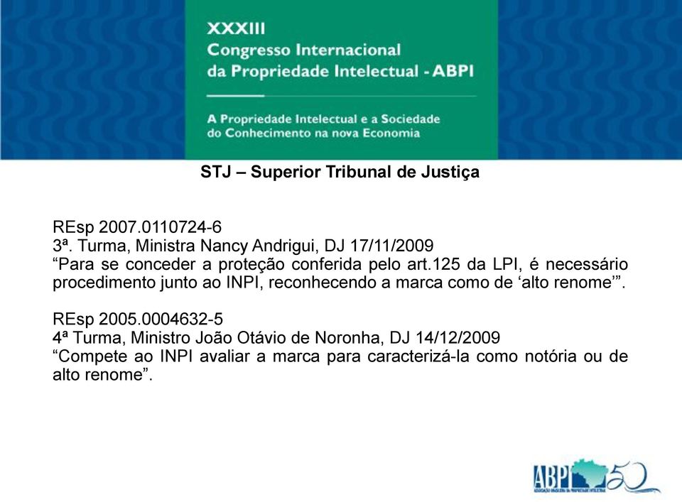 125 da LPI, é necessário procedimento junto ao INPI, reconhecendo a marca como de alto renome.