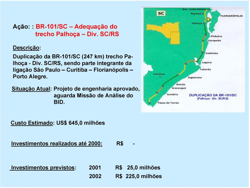 SC/RS, sendo parte integrante da ligação São Paulo Curitiba Florianópolis Porto Alegre.