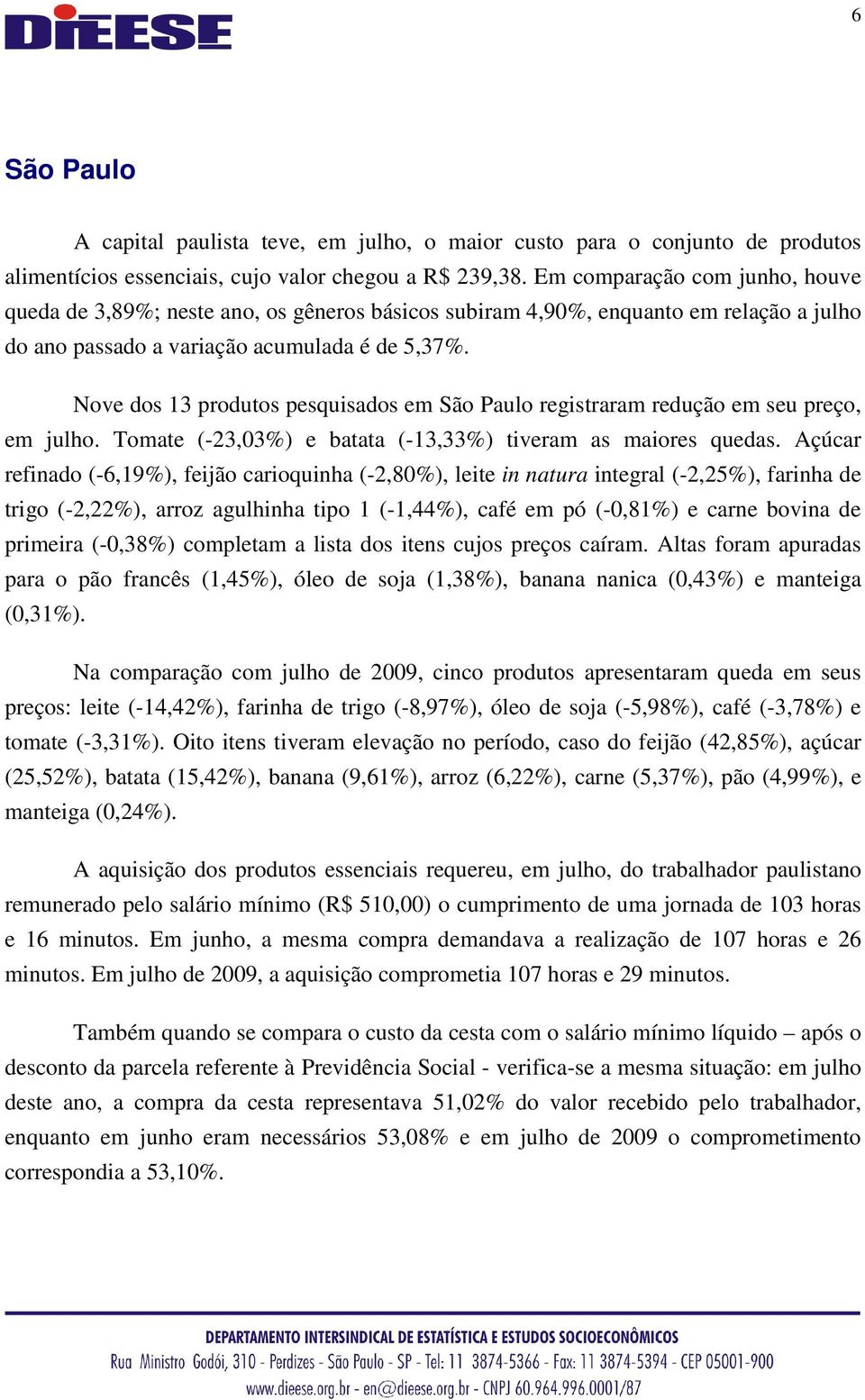 Nove dos 13 produtos pesquisados em São Paulo registraram redução em seu preço, em julho. Tomate (-23,03%) e batata (-13,33%) tiveram as maiores quedas.